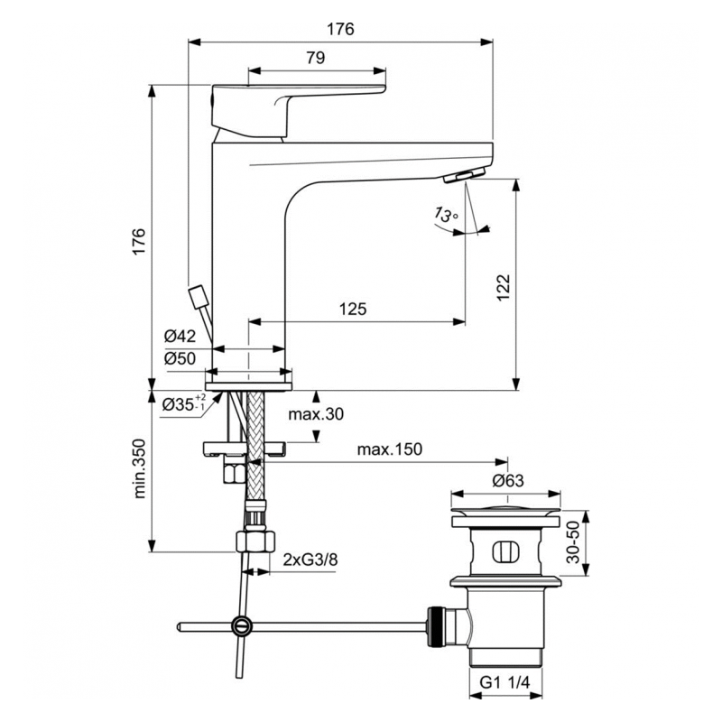 Душевой набор 3 в 1 Ideal Standard CERATHERM T100 BC985AA