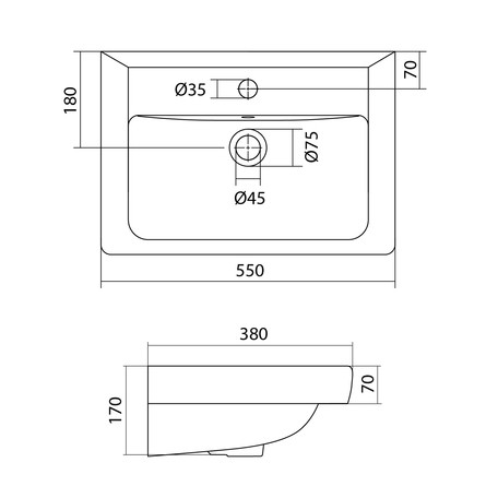 Раковина 55x38см Santek Тигода 55 мебельная, отверстие под смеситель, 1WH302127, мини