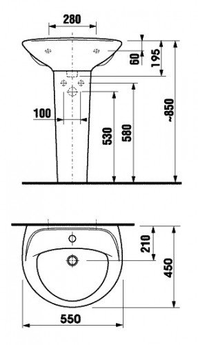 Раковина JIKA Lyra 55 1 отверстие, белая