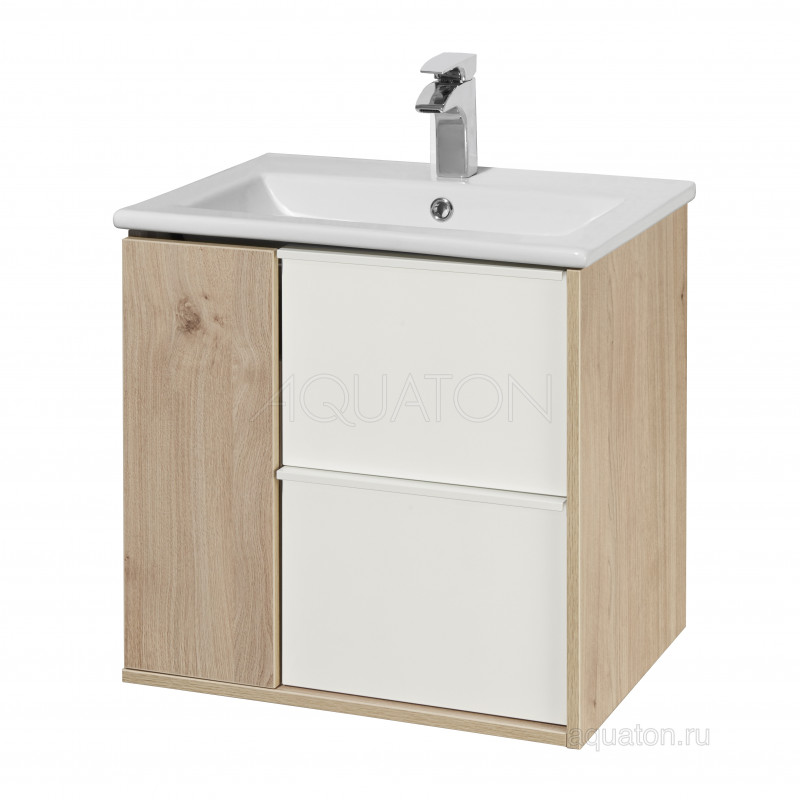 Тумба под раковину белая/дуб 60см AQUATON Бостон 1A252501BN010