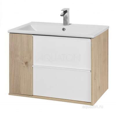 Тумба под раковину белая/дуб 75см AQUATON Бостон 1A252601BN010
