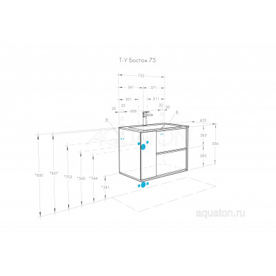 Тумба под раковину белая/дуб 75см AQUATON Бостон 1A252601BN010