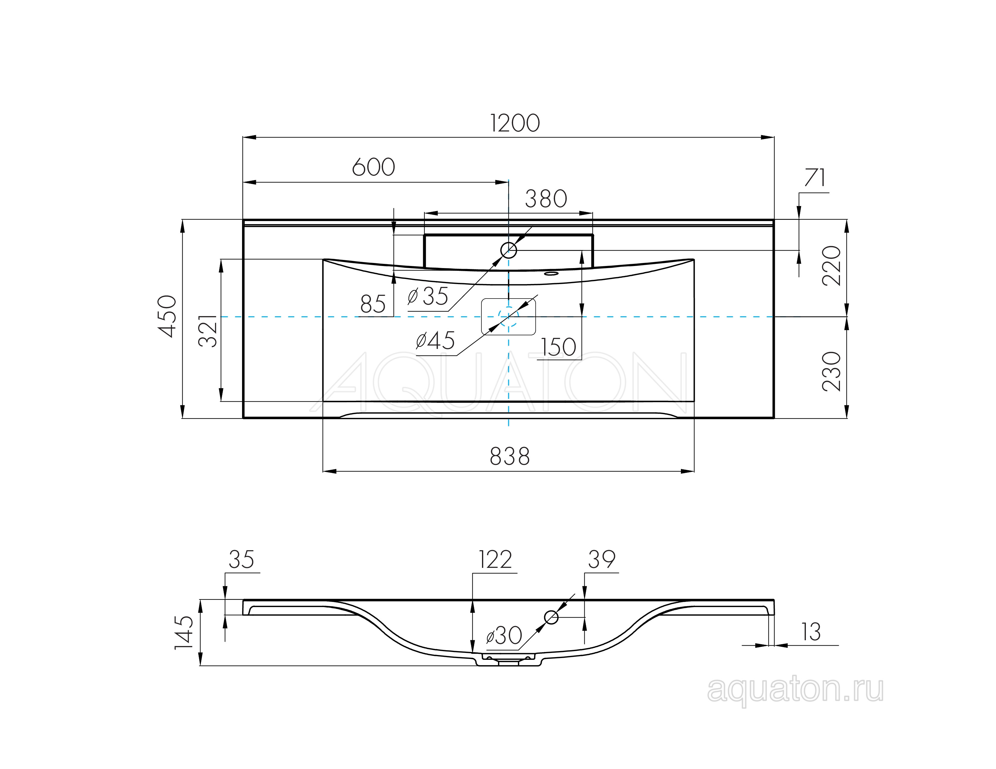 Раковина мебельная белая 120см Aquaton Премьер М 1A70483KPR010