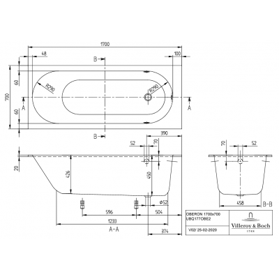 Ванна 170x70см Villeroy&Boch Oberon Альпийский белый, с ножками, UBQ177OBE2V-01