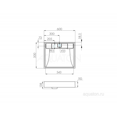 Раковина мебельная графит 60см Aquaton Рейн 1A72103KRW210