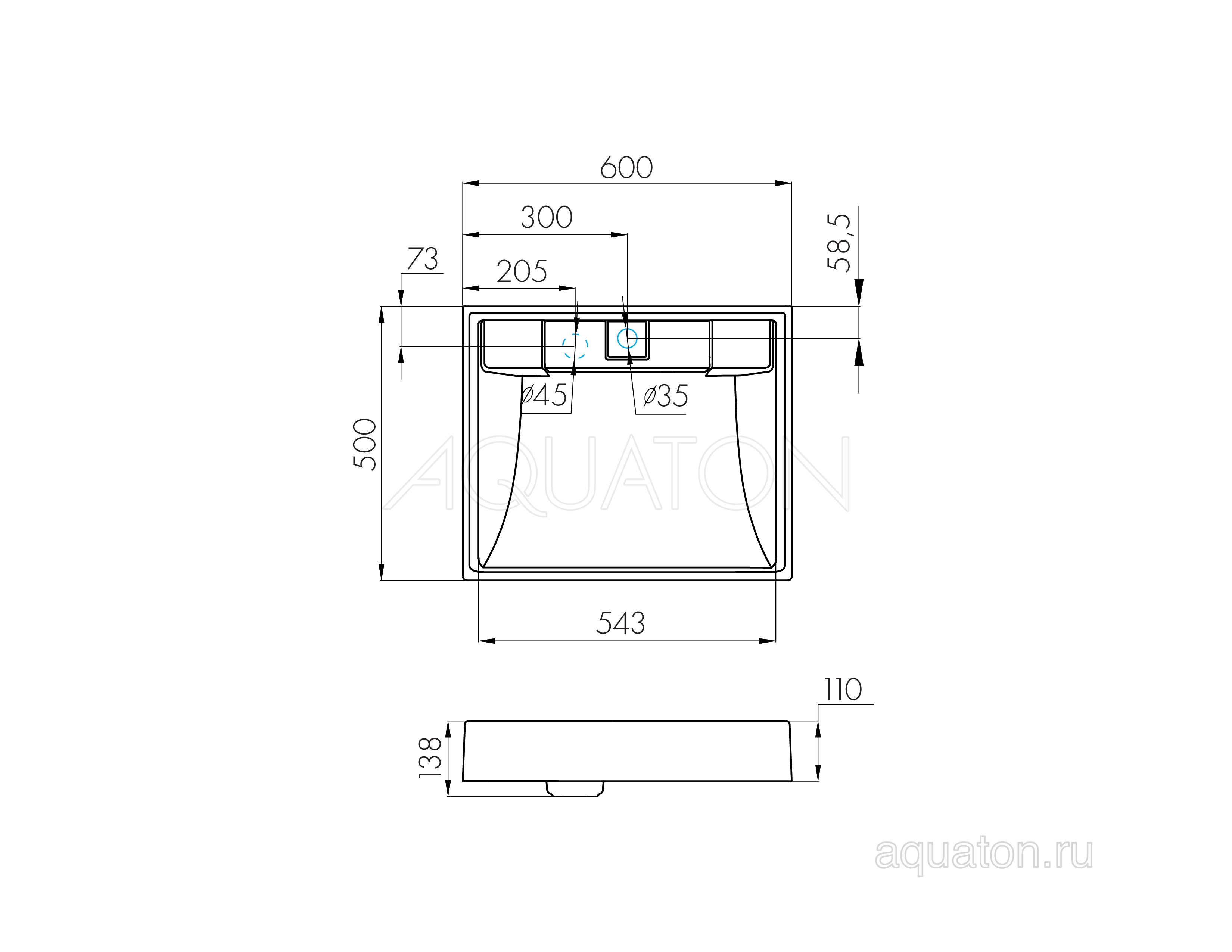 Раковина мебельная графит 60см Aquaton Рейн 1A72103KRW210