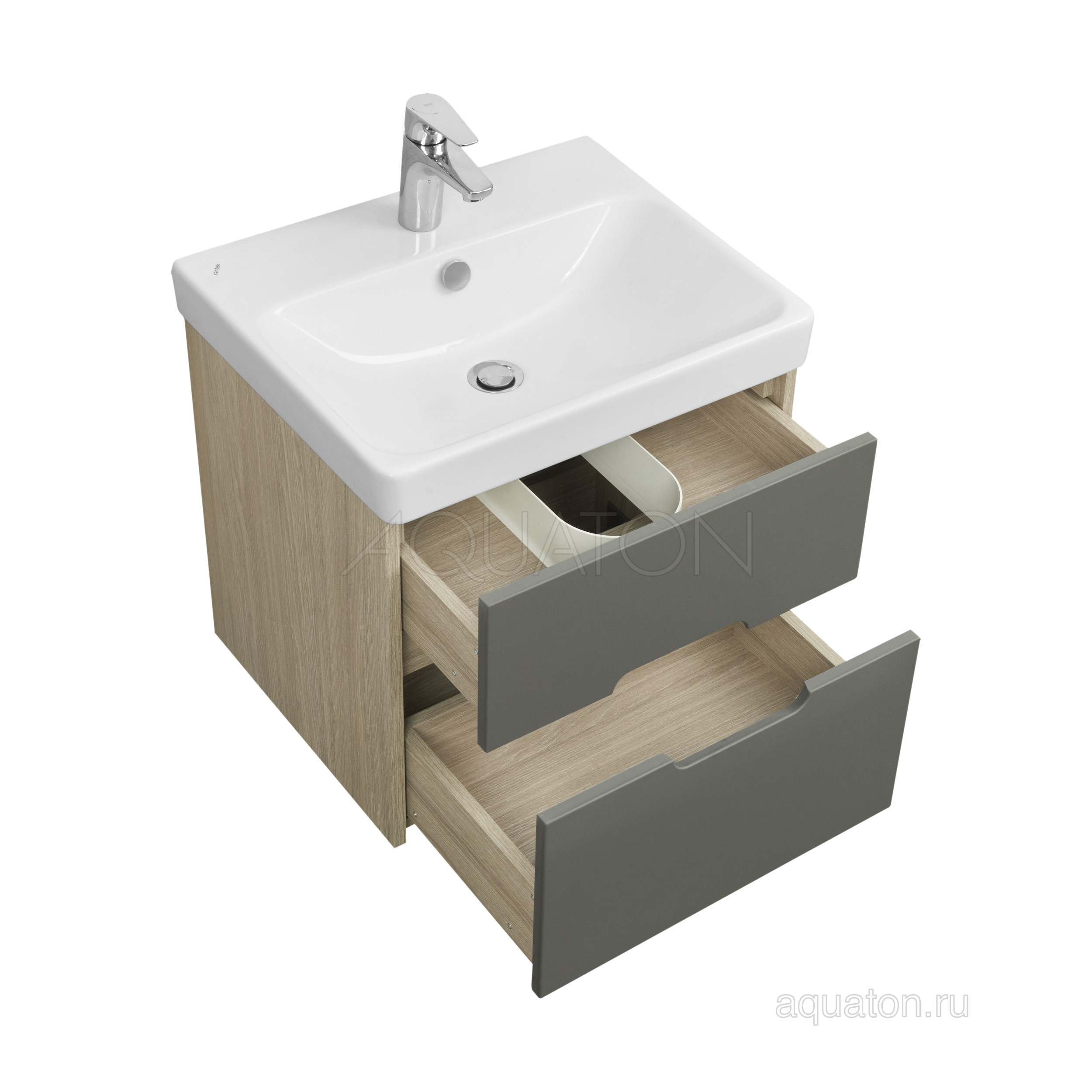 Тумба под раковину серая/дуб 55см AQUATON Оливия 1A254201OLUG0