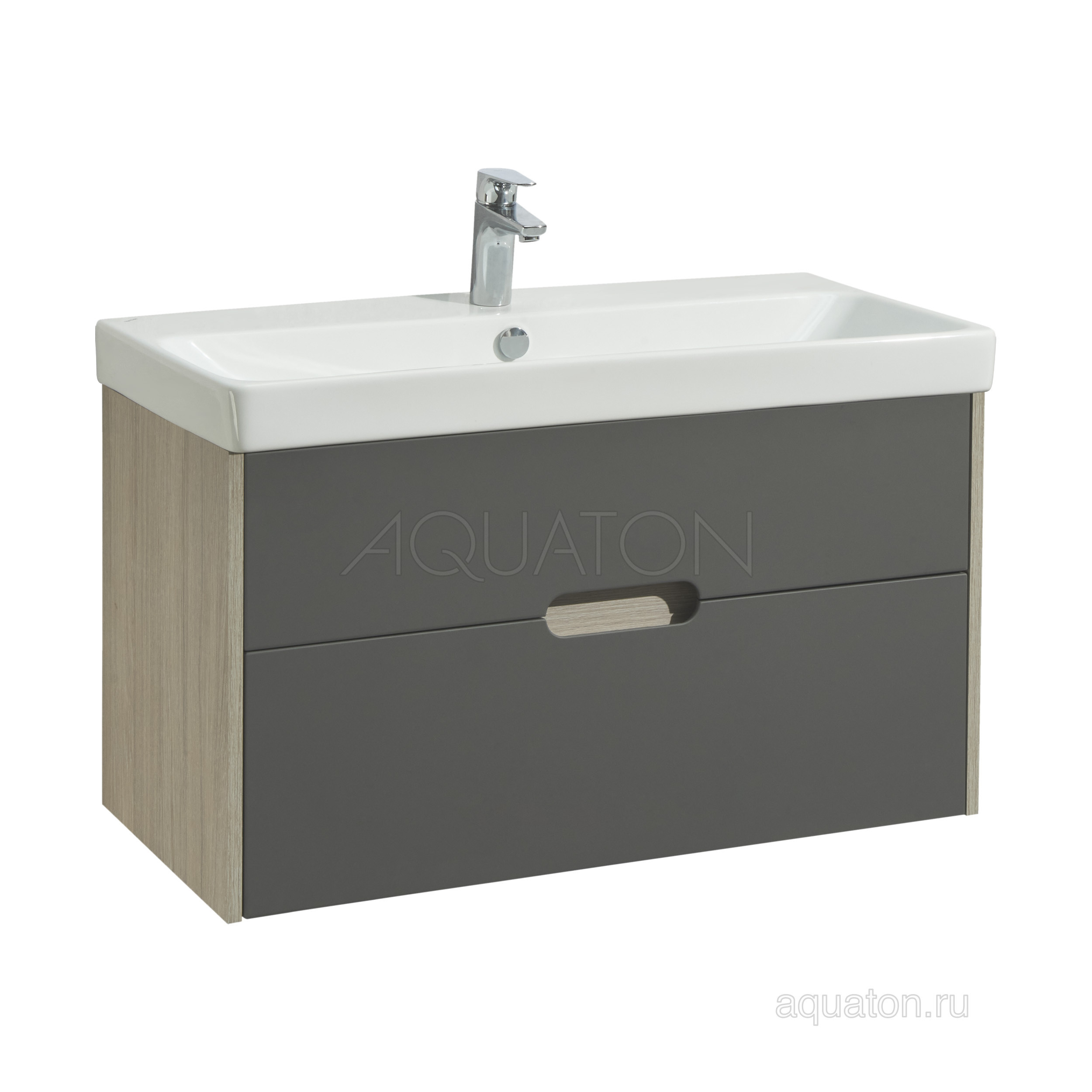 Тумба под раковину серая/дуб 90см AQUATON Оливия 1A254401OLUG0