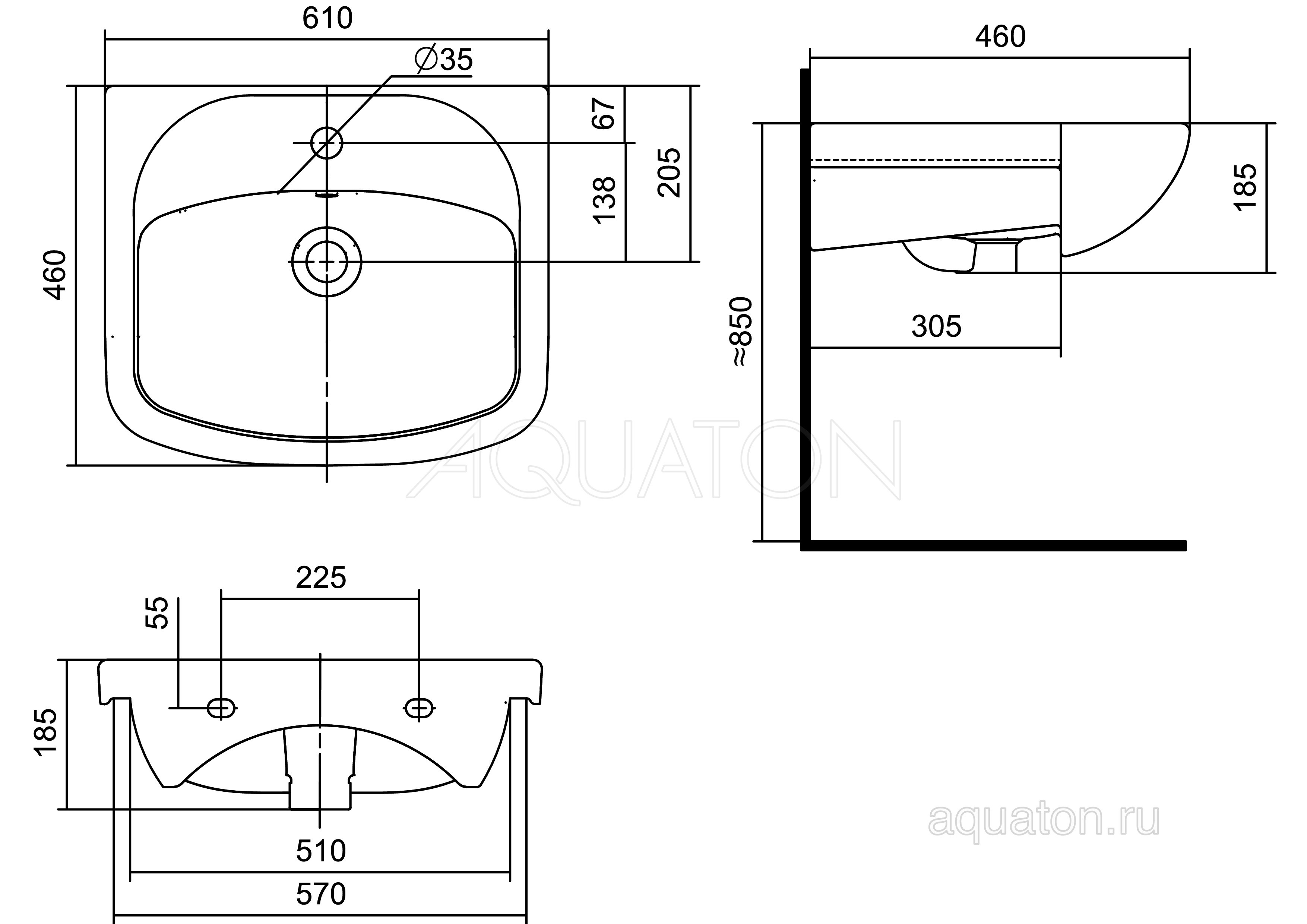 Раковина мебельная белая 60см Aquaton Акварель 1WH110195