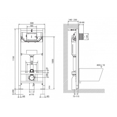Система инсталляции для унитазов BelBagno BB001-120 с кнопкой смыва BB005-PR-CHROME, хром
