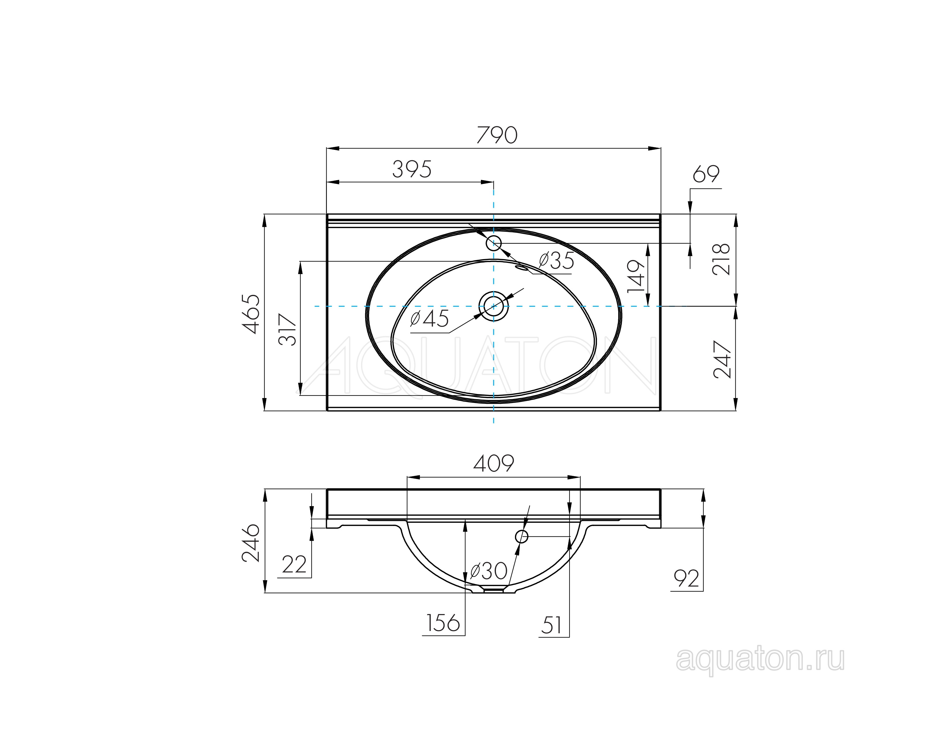 Раковина мебельная с навесами белая 80см Aquaton Отель 1A70063NOT010