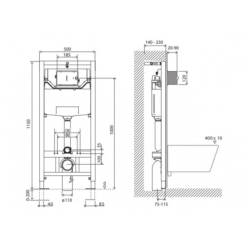 Система инсталляции для унитазов BelBagno BB001-120 с кнопкой смыва BB007-PR-NERO.M, черный матовый