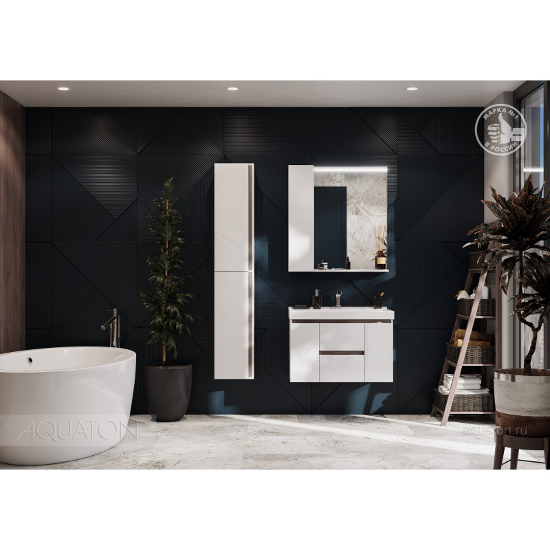 Зеркальный шкаф белый/грецкий орех 80см Aquaton Рене 1A222502NRC80
