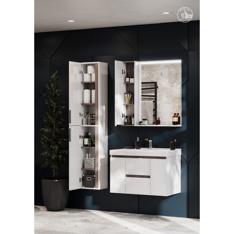 Тумба под раковину белая/грецкий орех 80см AQUATON Рене 1A258601NRC80