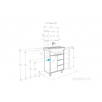 Тумба под раковину белая/ясень 65см AQUATON Рико 1A213301RIB90