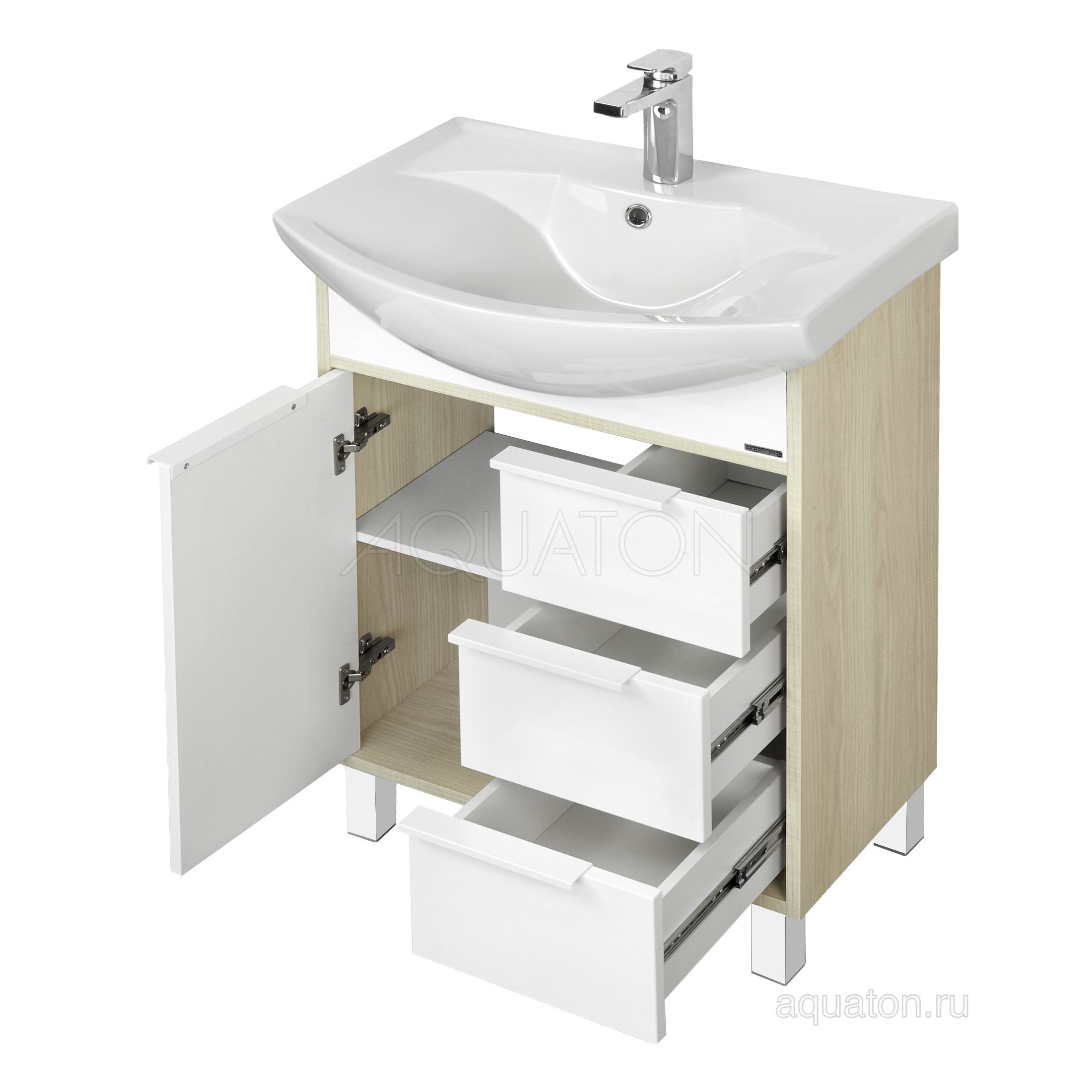 Тумба под раковину белая/ясень 65см AQUATON Рико 1A213301RIB90