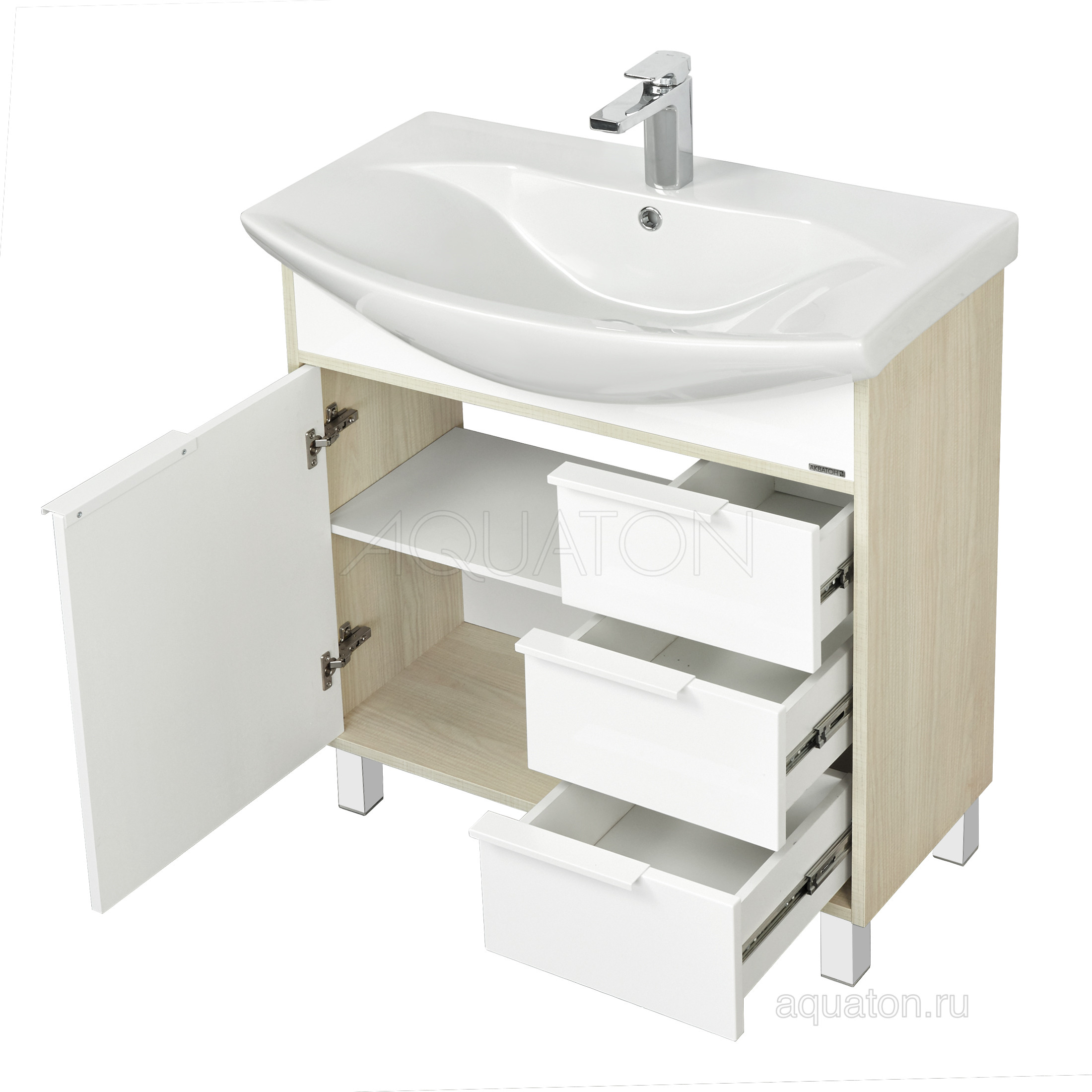 Тумба под раковину белая/ясень 80см AQUATON Рико 1A215401RIB90