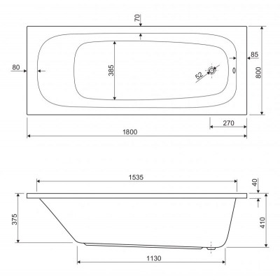 Акриловая ванна 180х80х41см Cezares ECO-180-80-41-W37