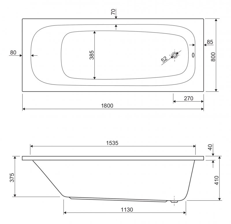 Акриловая ванна 180х80х41см Cezares ECO-180-80-41-W37