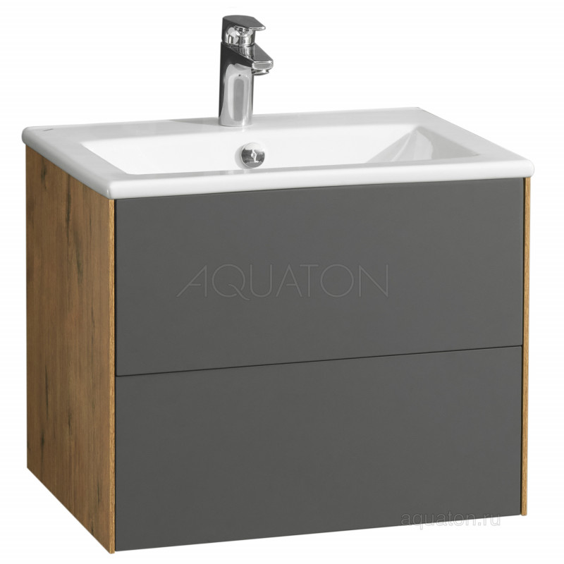 Тумба под раковину графит/дуб 60см AQUATON Сохо 1A258001AJA00