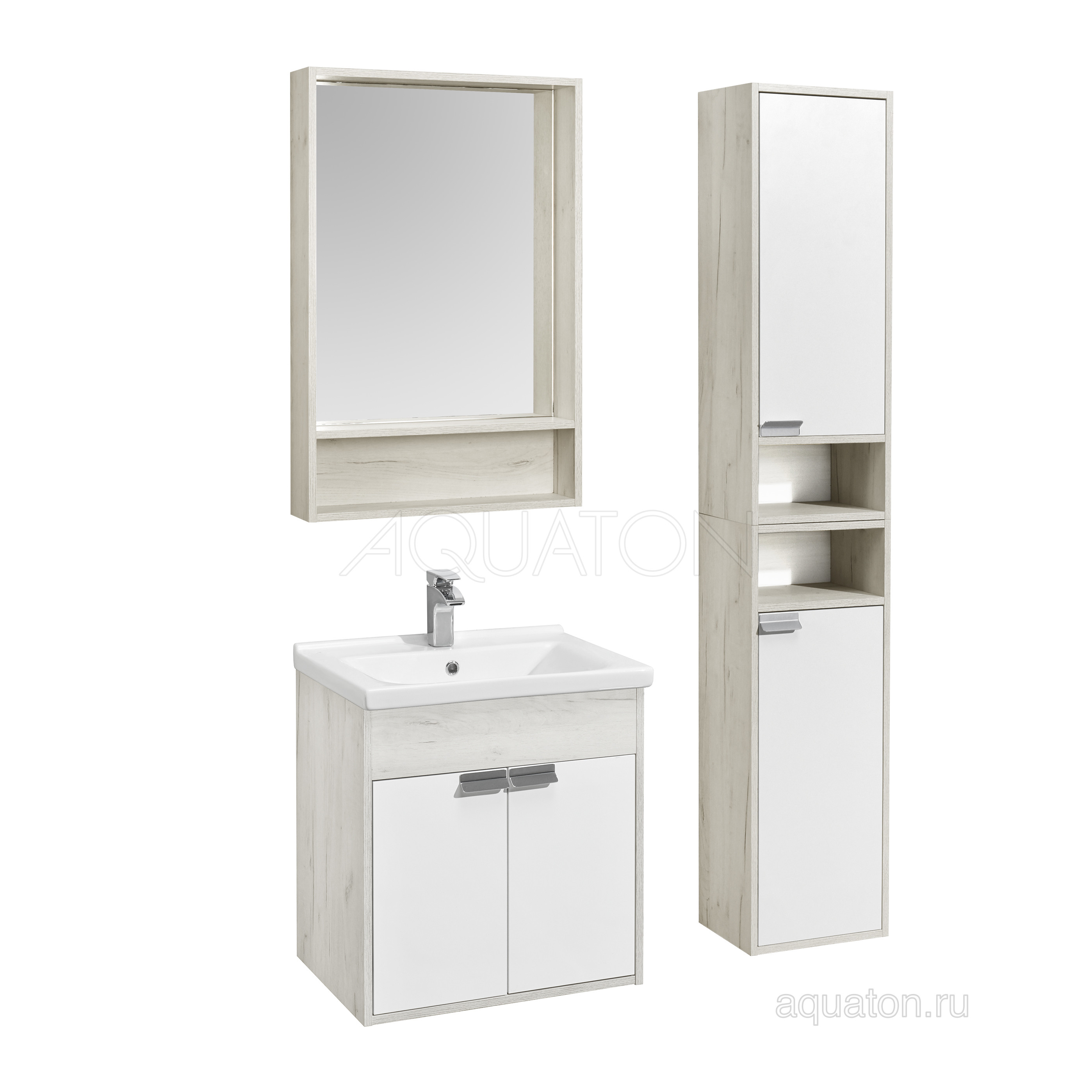 Зеркальный шкаф дуб/белый 60см Aquaton Флай 1A237602FA860