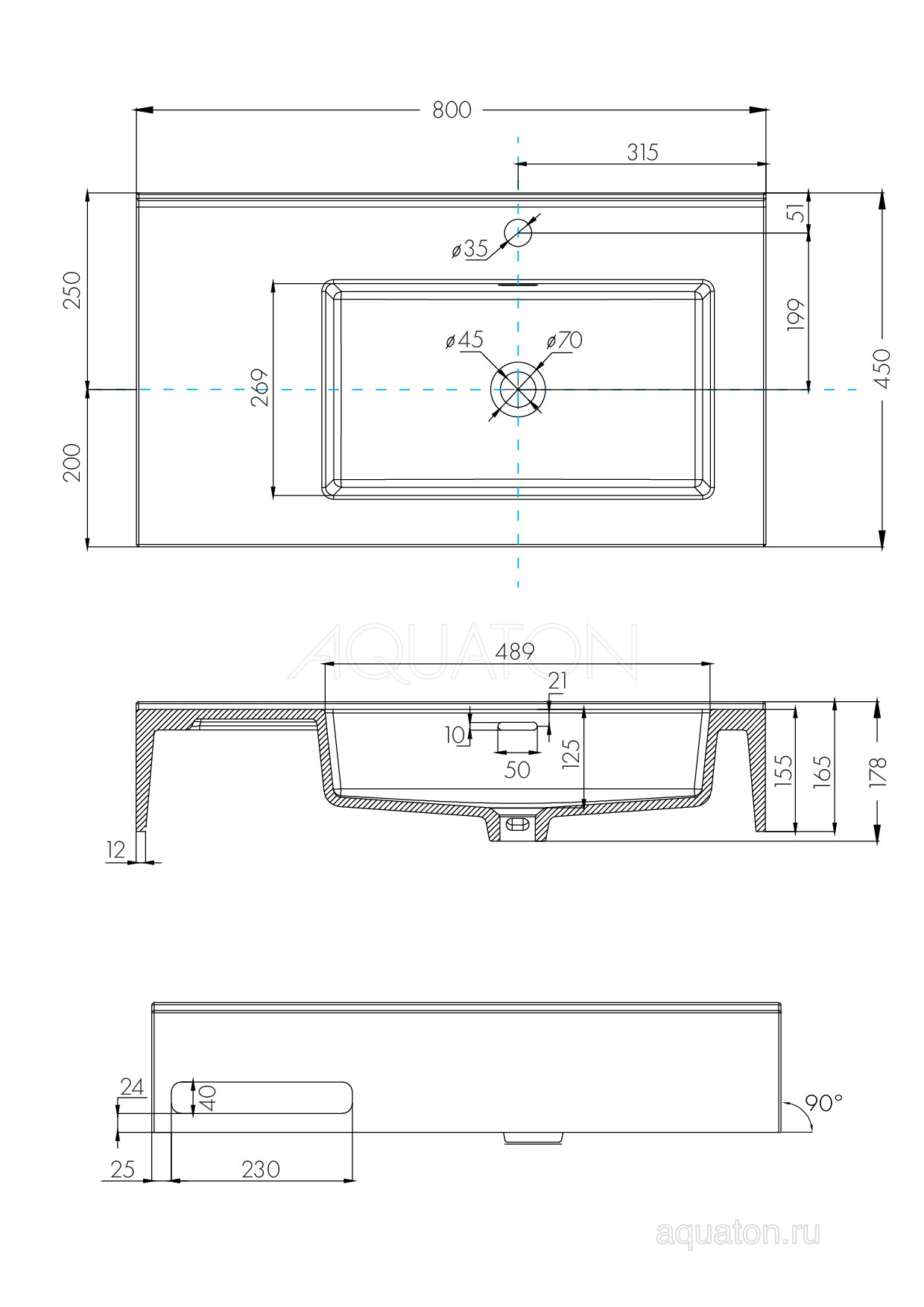 Раковина мебельная белая правая 80см Aquaton Квадро Про 1A734331QA01R