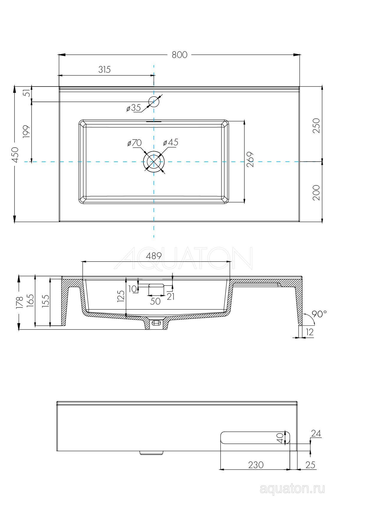 Раковина мебельная белая левая 80см Aquaton Квадро Про 1A734431QA01L