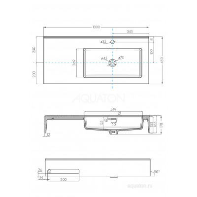 Раковина мебельная белая правая 100см Aquaton Квадро Про 1A733231QA01R