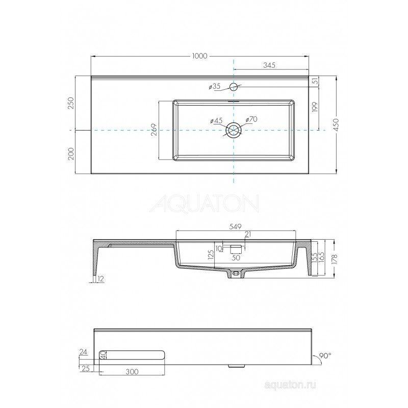 Раковина мебельная белая правая 100см Aquaton Квадро Про 1A733231QA01R