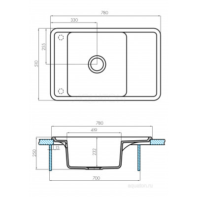 Мойка для кухни из литого мрамора латте 51х78см AQUATON Беллис 1A725032BS260