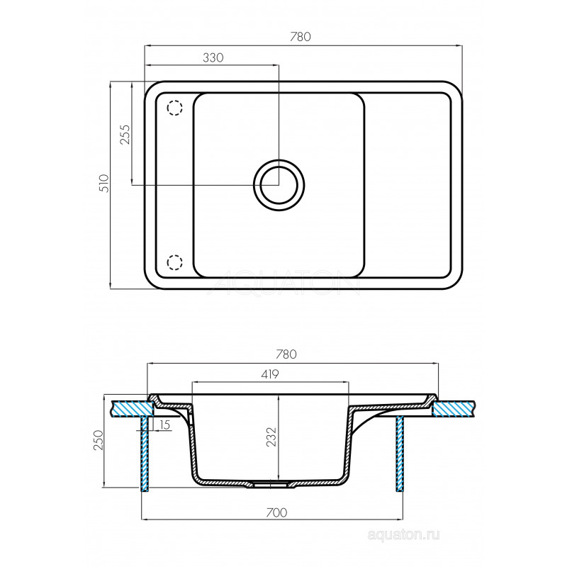 Мойка для кухни из литого мрамора терракот 51х78см AQUATON Беллис 1A725032BS270