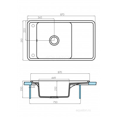 Мойка для кухни из литого мрамора серая 51х87см AQUATON Беллис 1A724832BS230