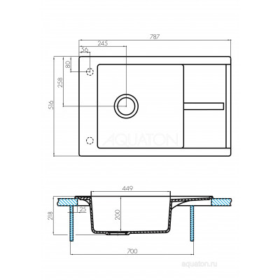 Мойка для кухни из литого мрамора графит 51х78см AQUATON Делия 1A715132DE210