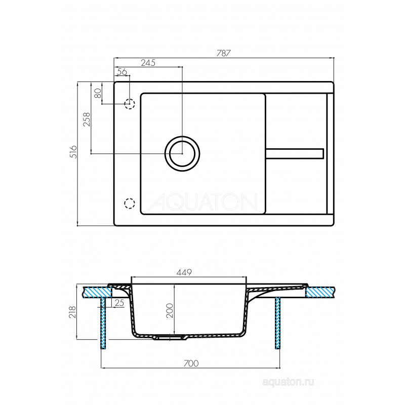 Мойка для кухни из литого мрамора шампань 51х78см AQUATON Делия 1A715132DE290