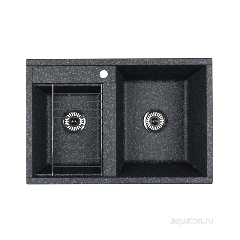Мойка для кухни из литого мрамора 2 чаши графит 52х78см AQUATON Делия 1A723132DE210