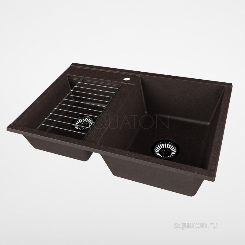 Мойка для кухни из литого мрамора 2 чаши кофе 52х78см AQUATON Делия 1A723132DE280