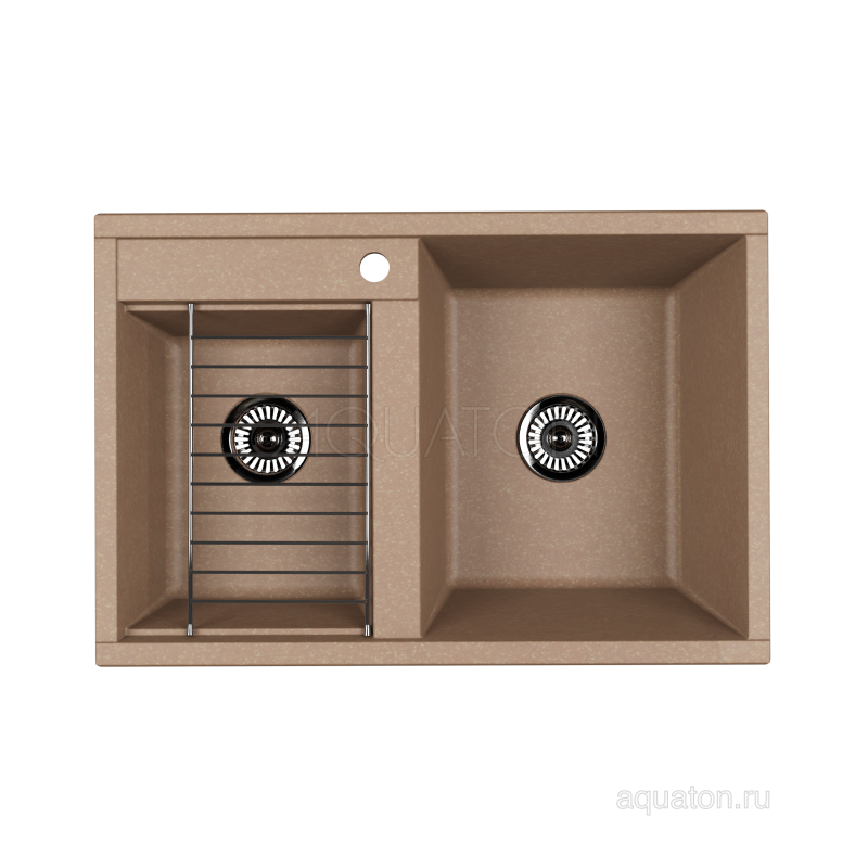 Мойка для кухни из литого мрамора 2 чаши латте 52х78см AQUATON Делия 1A723132DE260