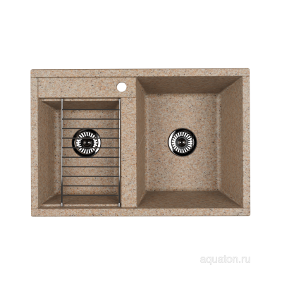 Мойка для кухни из литого мрамора 2 чаши песочная 52х78см AQUATON Делия 1A723132DE220