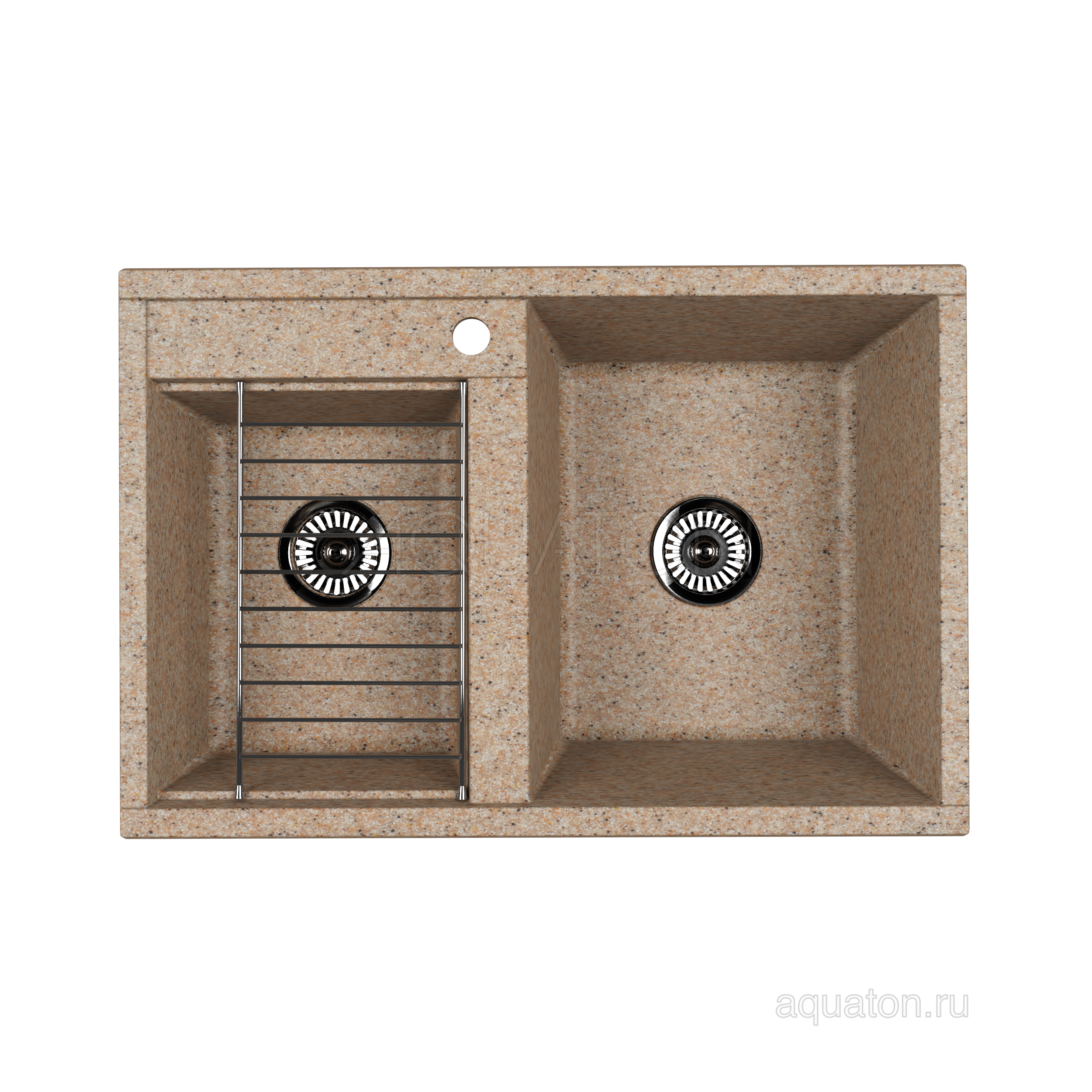 Мойка для кухни из литого мрамора 2 чаши песочная 52х78см AQUATON Делия 1A723132DE220