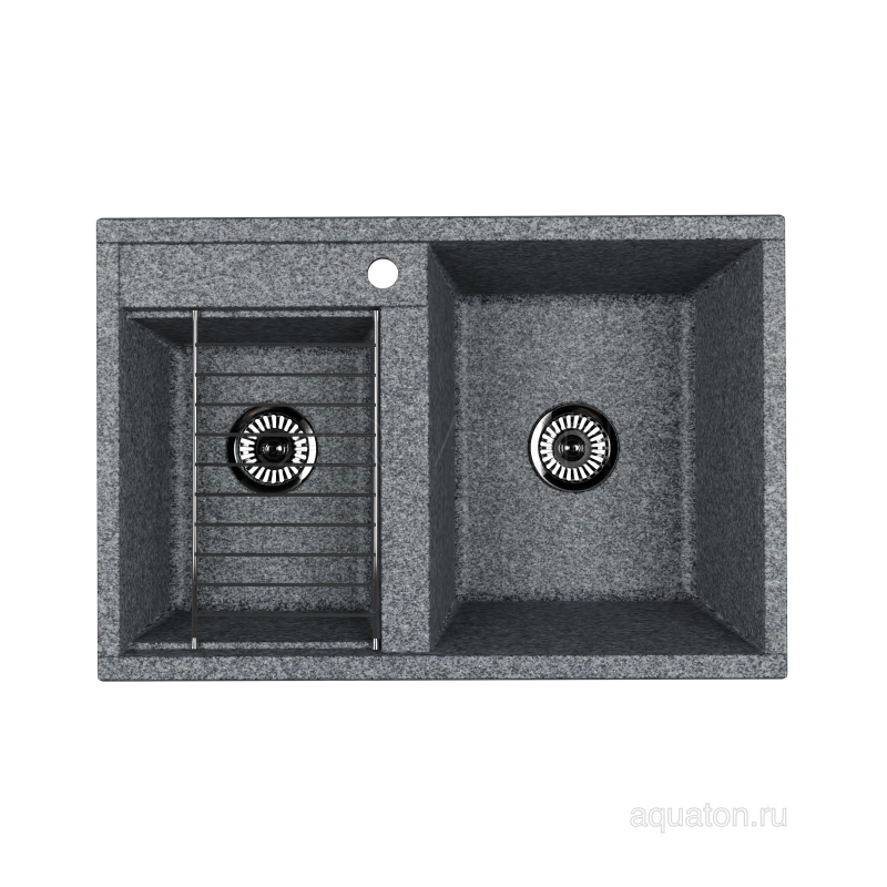 Мойка для кухни из литого мрамора 2 чаши серая 52х78см AQUATON Делия 1A723132DE230