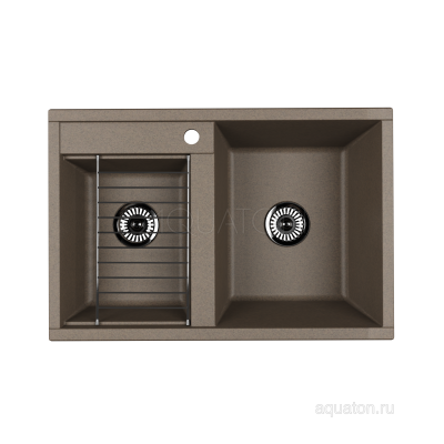 Мойка для кухни из литого мрамора 2 чаши серый шелк 52х78см AQUATON Делия 1A723132DE250