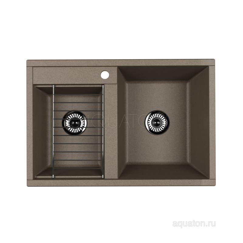 Мойка для кухни из литого мрамора 2 чаши серый шелк 52х78см AQUATON Делия 1A723132DE250