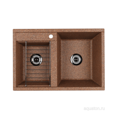 Мойка для кухни из литого мрамора 2 чаши терракот 52х78см AQUATON Делия 1A723132DE270