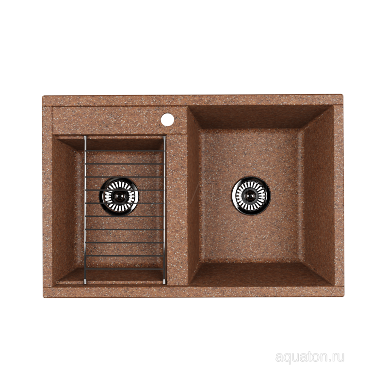 Мойка для кухни из литого мрамора 2 чаши терракот 52х78см AQUATON Делия 1A723132DE270