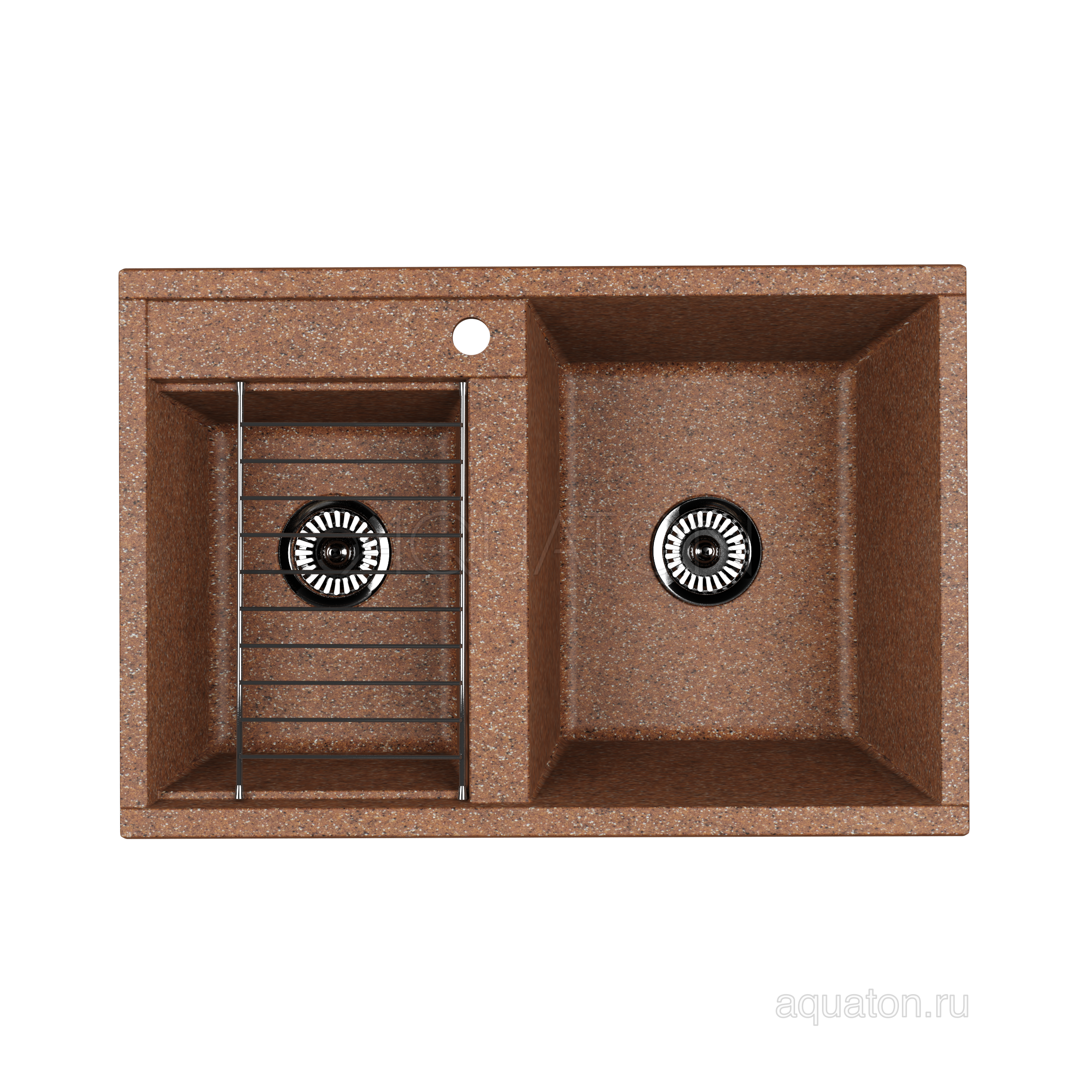 Мойка для кухни из литого мрамора 2 чаши терракот 52х78см AQUATON Делия 1A723132DE270