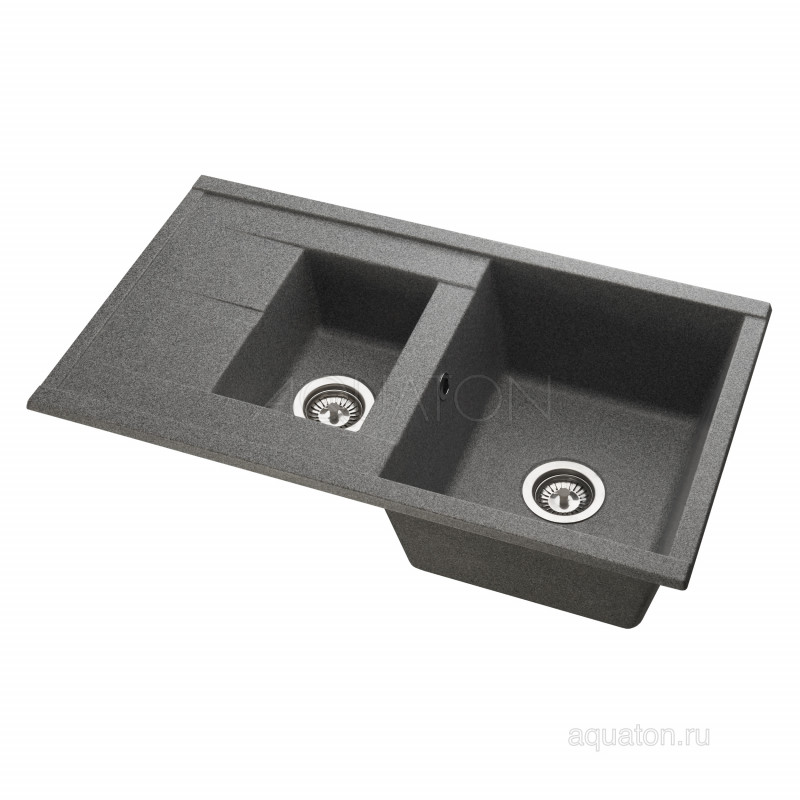 Мойка для кухни из литого мрамора 2 чаши серая 51х87см AQUATON Делия 1A716232DE230