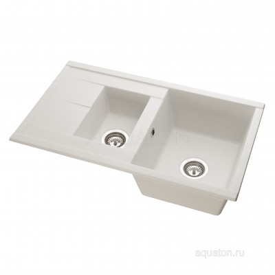 Мойка для кухни из литого мрамора 2 чаши жемчуг 51х87см AQUATON Делия 1A716232DE240