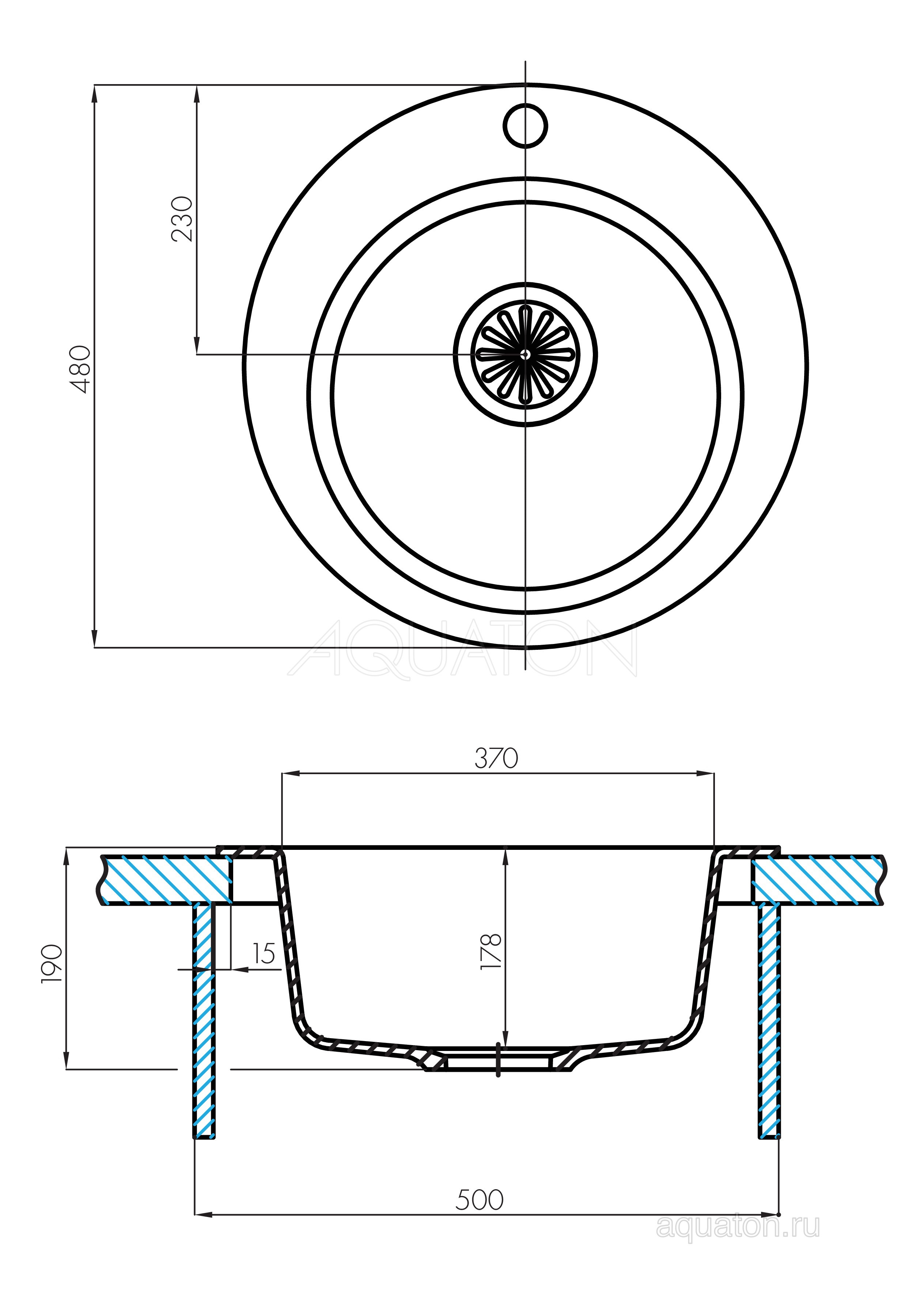 Мойка для кухни из литого мрамора песочная 48см AQUATON Иверия 1A711032IV220