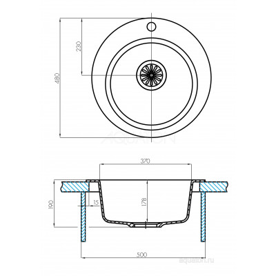 Мойка для кухни из литого мрамора кофе 48см AQUATON Иверия 1A711032IV280
