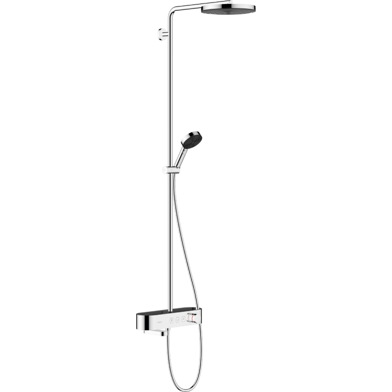 Душевая система для ванны Hansgrohe Pulsify S Showerpipe 260 1jet с термостатом для ванны ShowerTablet 400, хром, 24230000